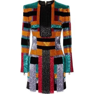Balmain Color-block beaded dress